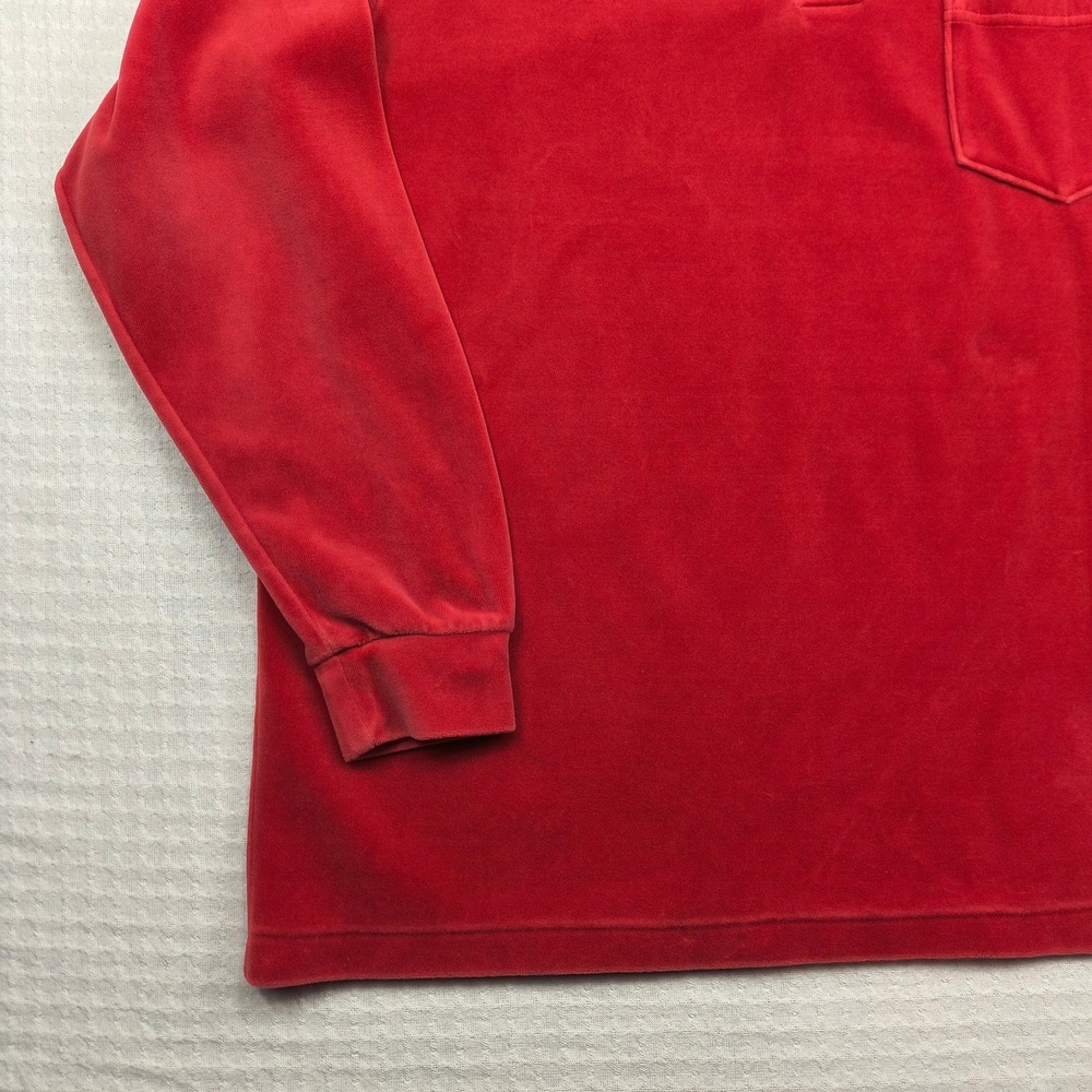 Lands End Mens XL‎ Red Velour Long Sleeve Polo Shirt Made in USA 46-48 Vintage - Picture 9 of 10